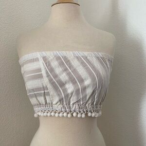 For Love And Lemons Alessandra Striped Tube Top with Pom Pom Trim Size S